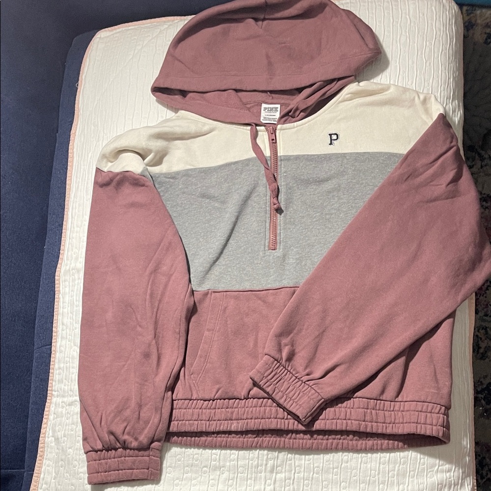 Pink Trendy Colorblock Hoodie with 'P' Initial